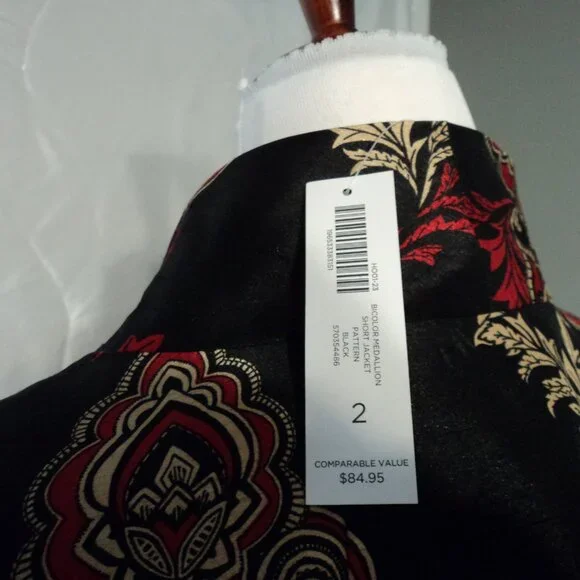 Women's Bicolor Medallion Short Jacket Pattern Black ***NWT*** - Picture 4 of 7